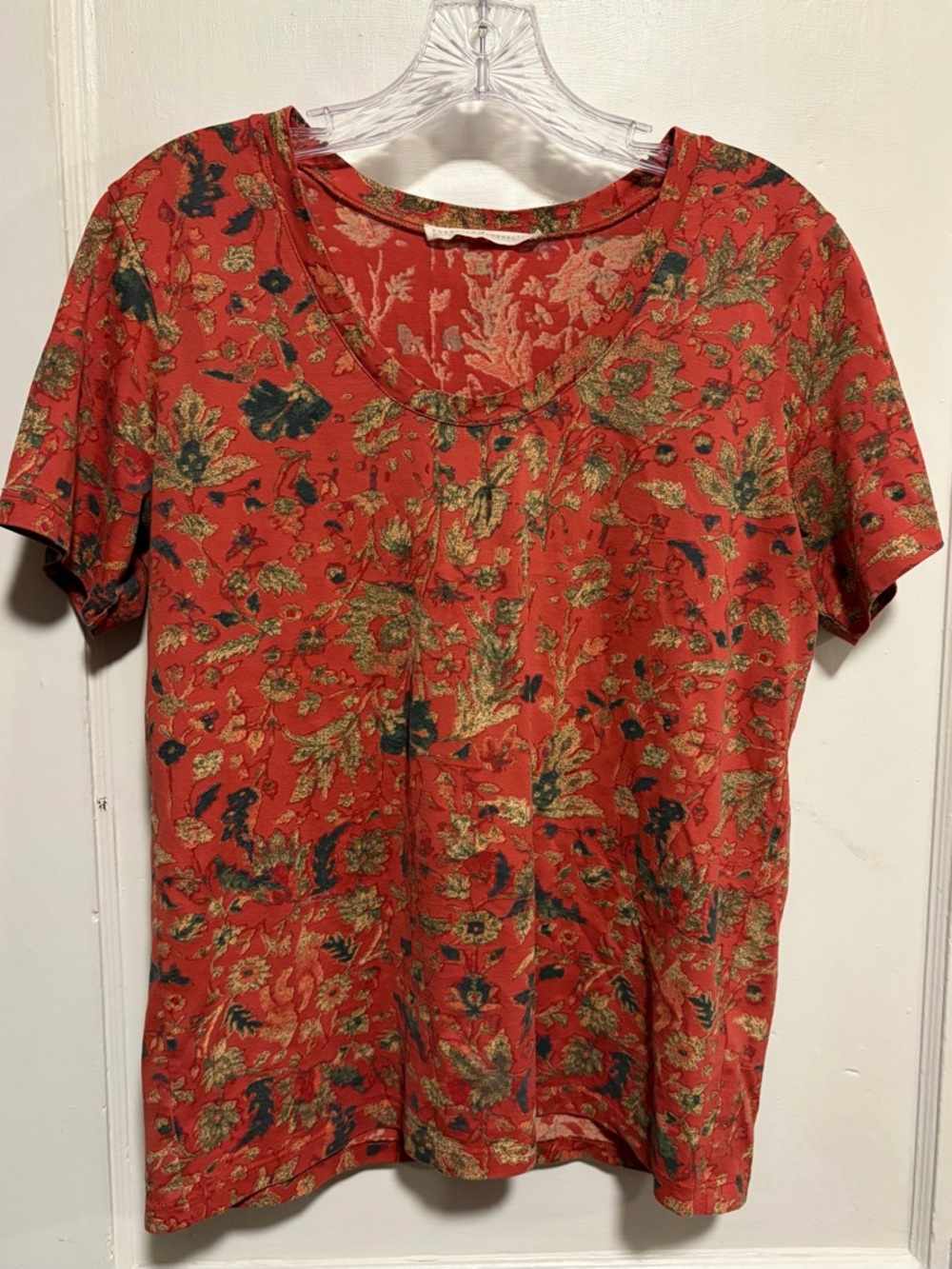 Peruvian Connection Women T Shirt Sz Small Cotton Boho Floral Short Sleeve Top